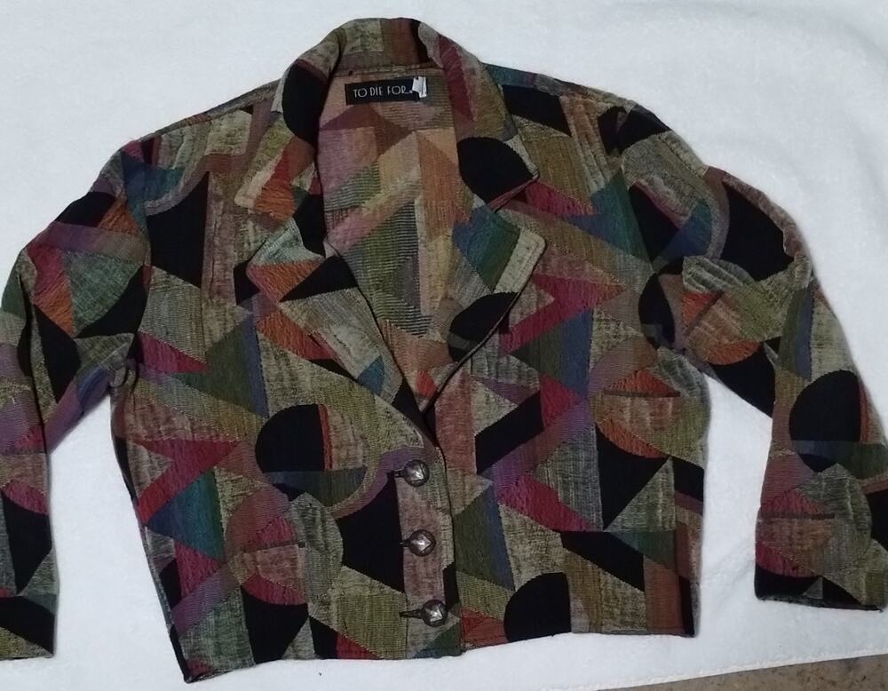Vintage To Die For Cropped Woven Tapestry Jacket Abstract Artwear Dark Academia